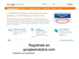 Regístrate en googleanalytics.com * necesitas una cuenta gmail 