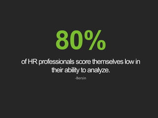 of HR professionals scorethemselves low in
their ability toanalyze.
80%
-Bersin
 