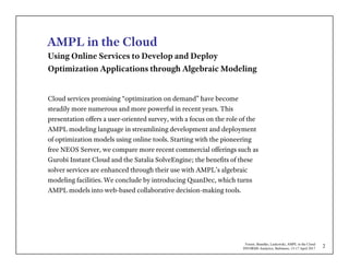 Ampl Modelling Language AMPL in the Cloud | PDF