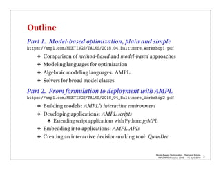 Ampl Modelling Language AMPL Workshop, part 1: Model-Based Optimization, Plain and Simple | PDF