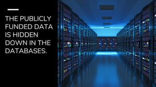 THE PUBLICLY
FUNDED DATA
IS HIDDEN
DOWN IN THE
DATABASES.