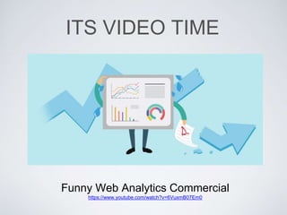 ITS VIDEO TIME
Funny Web Analytics Commercial
https://www.youtube.com/watch?v=6VuxmB07Em0
 
