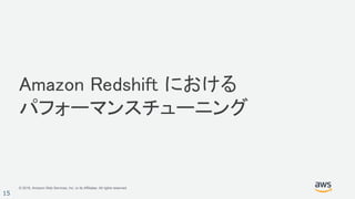 © 2018, Amazon Web Services, Inc. or its Affiliates. All rights reserved.
15
Amazon Redshift における
パフォーマンスチューニング
 