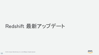 © 2018, Amazon Web Services, Inc. or its Affiliates. All rights reserved.
53
Redshift 最新アップデート
 
