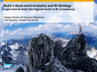 Build a Rock-solid Analytics and BI Strategy
Learn how to reach the highest levels of BI competency

Deepa Sankar, BI Solution Marketing
Pat Saporito, Global CoE for BI
 