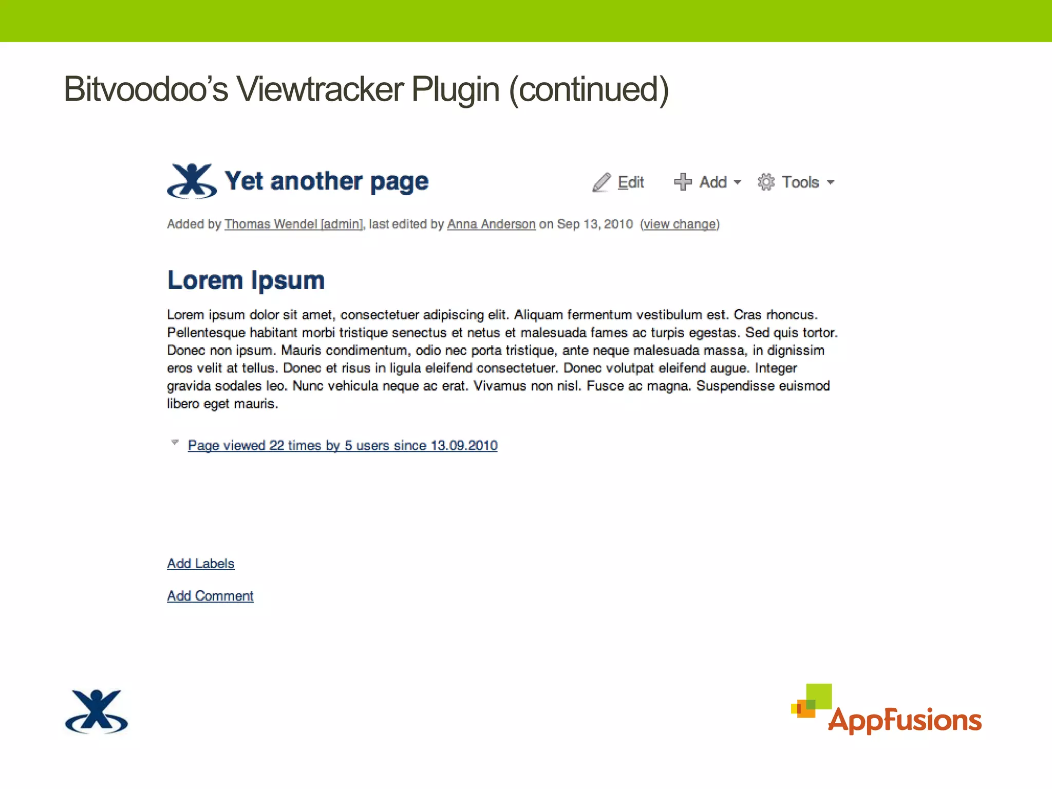 Bitvoodoo’sViewtracker Plugin (continued)TODO: Screenshot