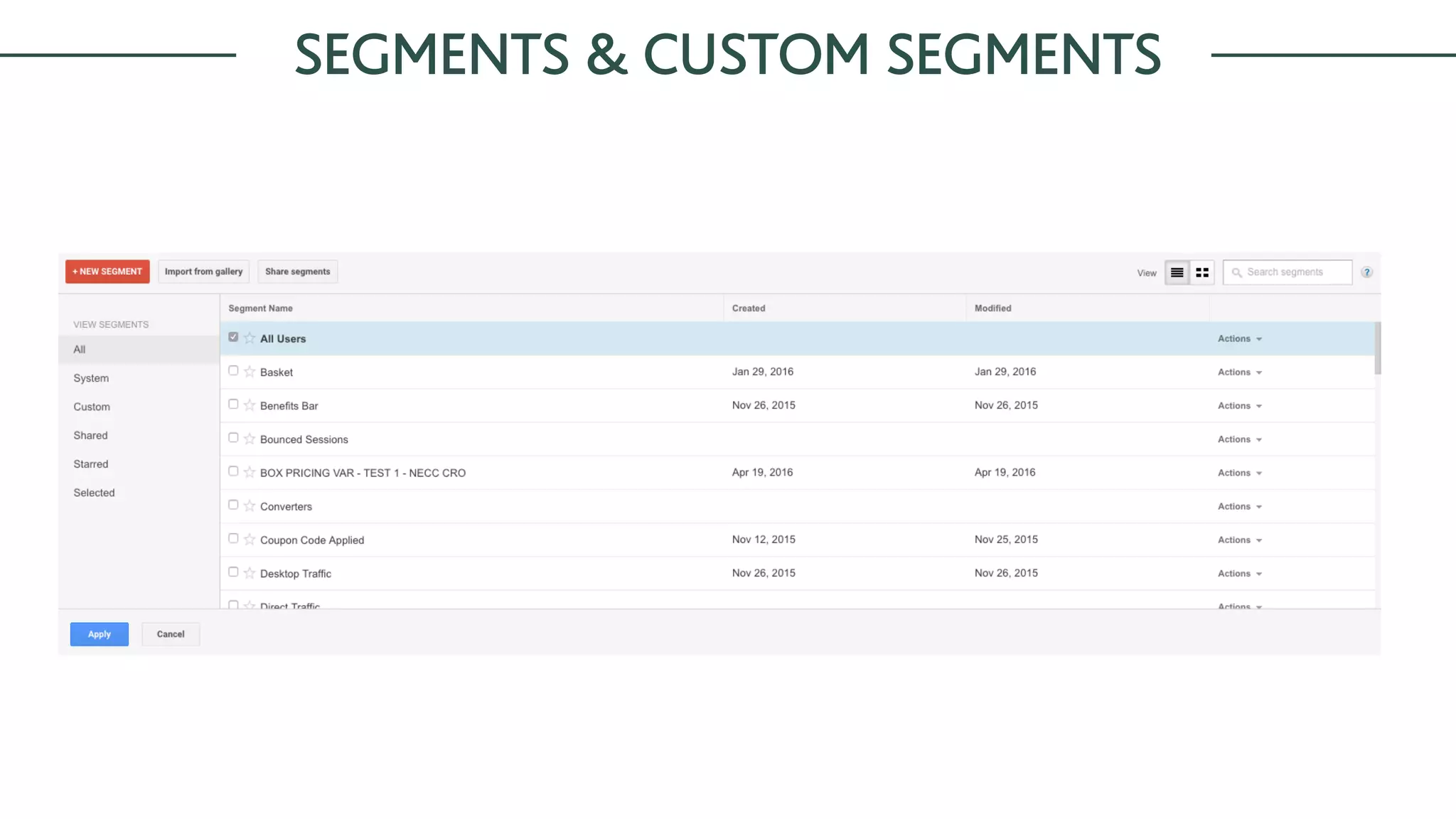SEGMENTS & CUSTOM SEGMENTS
 