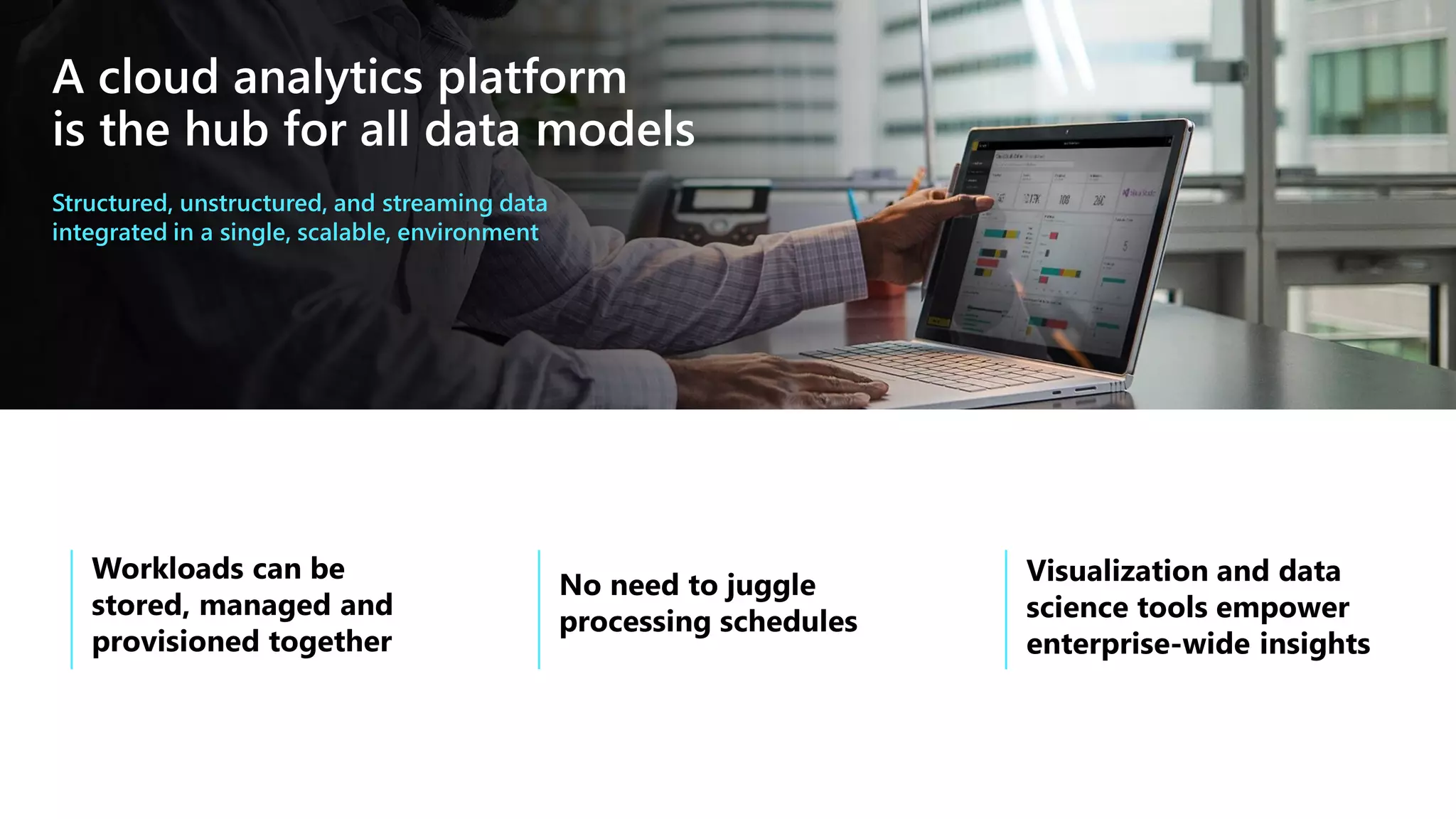 Structured, unstructured, and streaming data
integrated in a single, scalable, environment
A cloud analytics platform
is the hub for all data models
 