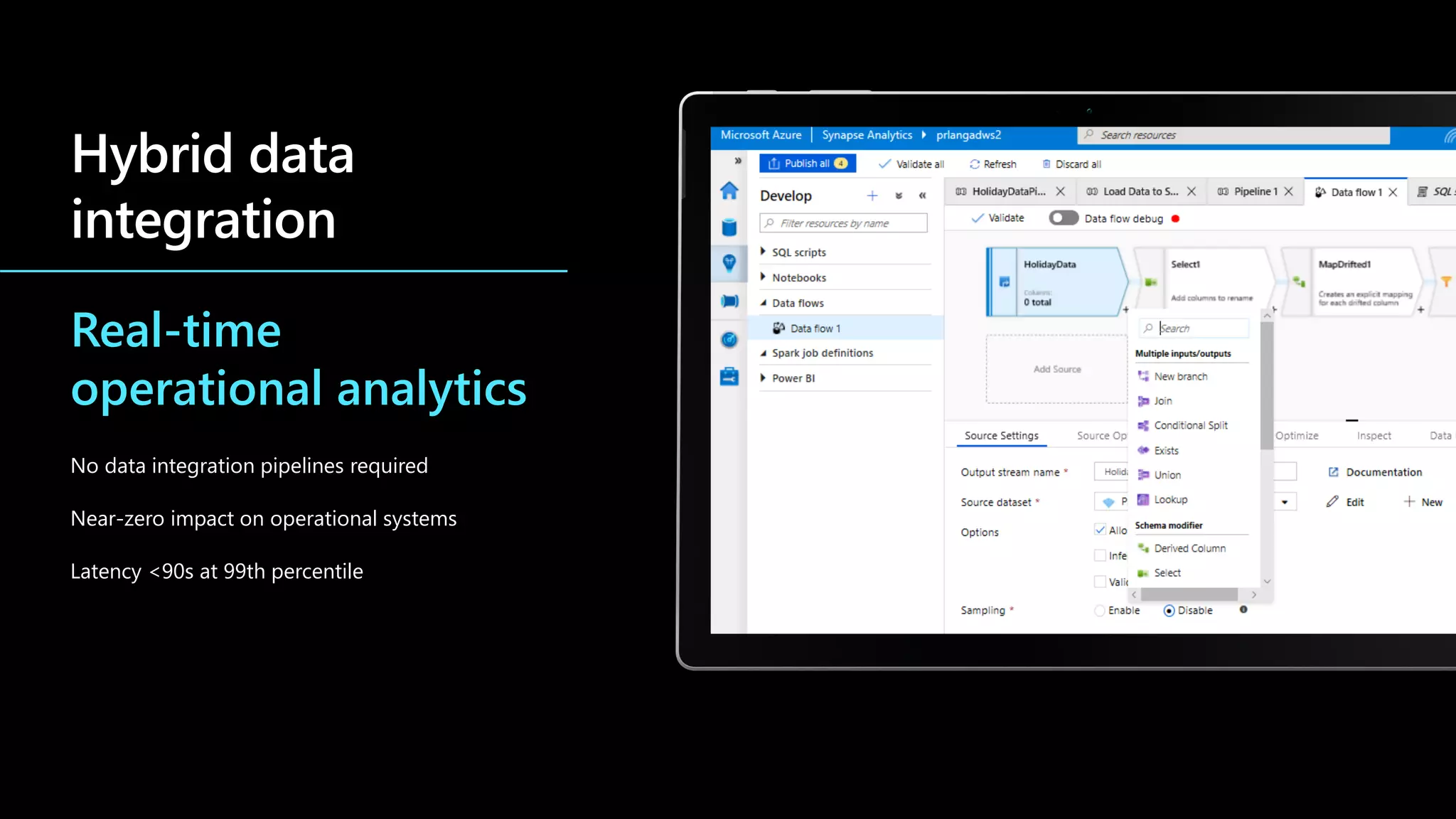 Real-time
operational analytics
No data integration pipelines required
Near-zero impact on operational systems
Latency <90s at 99th percentile
 