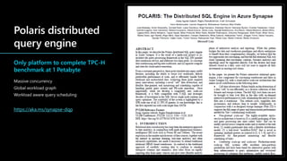 Only platform to complete TPC-H
benchmark at 1 Petabyte
Massive concurrency
Global workload graph
Workload aware query scheduling
https://aka.ms/synapse-dqp
 