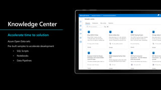 Accelerate time to solution
Azure Open Data sets
Pre-built samples to accelerate development
• SQL Scripts
• Notebooks
• Data Pipelines
 