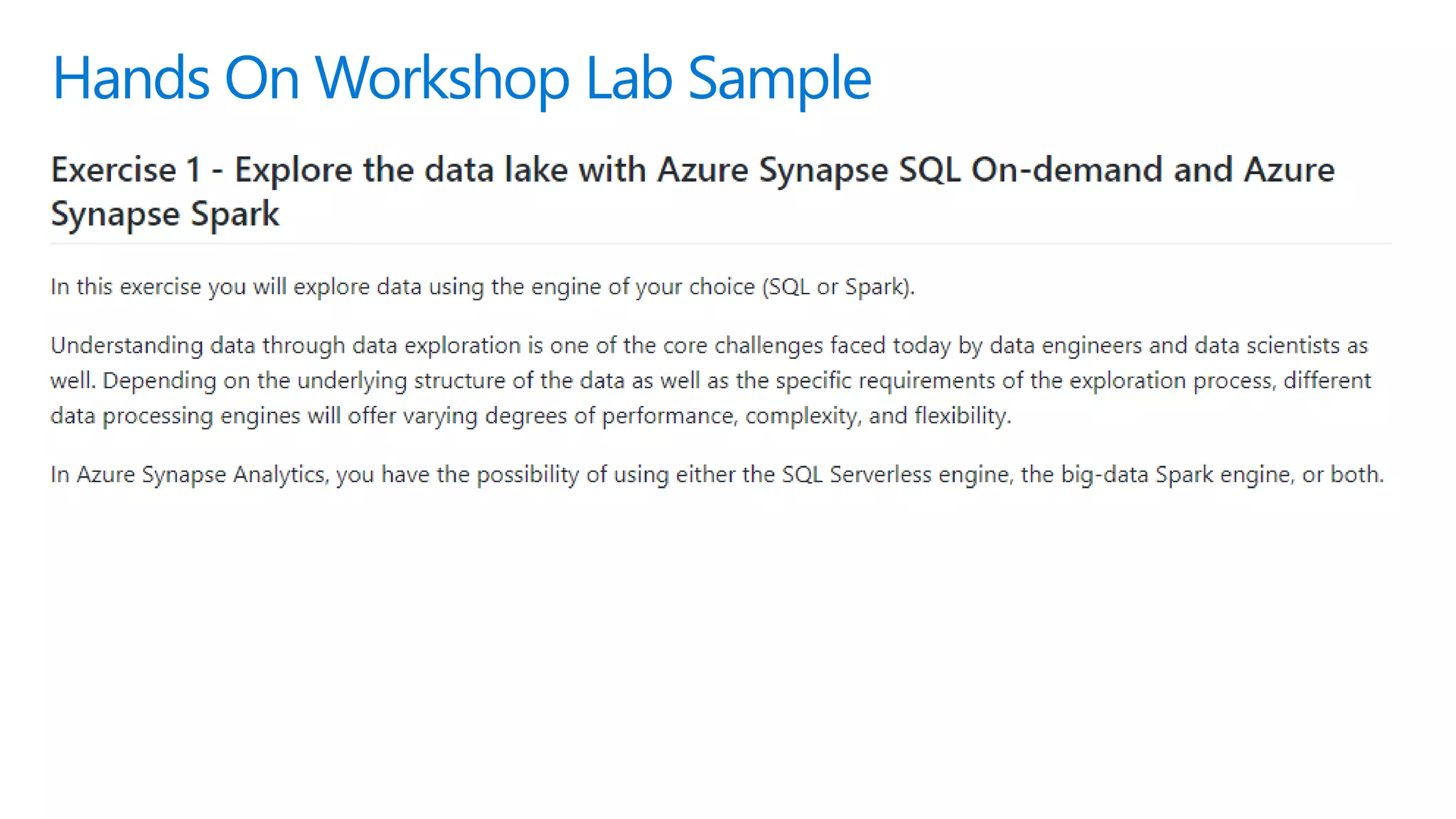 Hands On Workshop Lab Sample
 