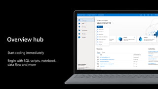 Start coding immediately
Begin with SQL scripts, notebook,
data flow and more
Overview hub
 