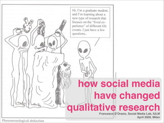 how social media
      have changed
qualitative research
      Francesco DʼOrazio, Social Media Lab, IULM
                                 April 2009, Milan
 