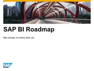 SAP BI Roadmap
May change, no money back, etc.
 