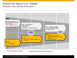 © 2015 SAP SE or an SAP affiliate company. All rights reserved. 21
PREDICTIVE ANALYTICS / KXEN
ROADMAP FOR A UNIFIED CODE BASE
 