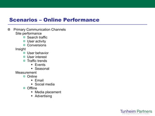 Scenarios – Online Performance <ul><li>Primary Communication Channels </li></ul><ul><ul><li>Site performance </li></ul></u...