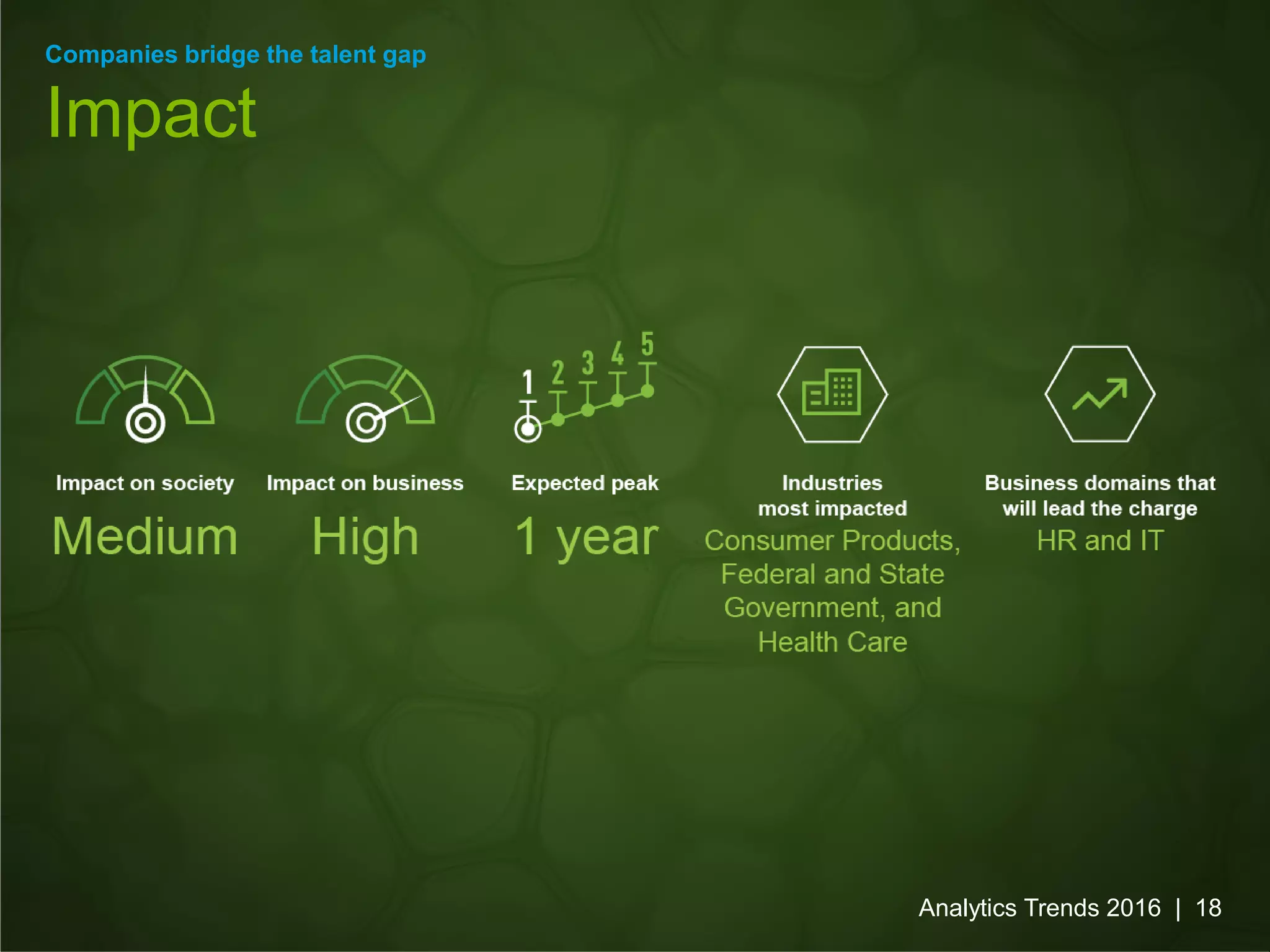 Companies bridge the talent gap
Impact
Analytics Trends 2016 | 18
 