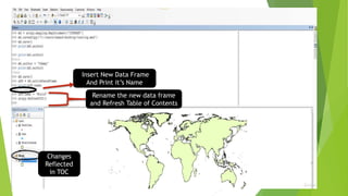 Insert New Data Frame
And Print it’s Name
Rename the new data frame
and Refresh Table of Contents
Changes
Reflected
in TOC
 