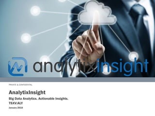 Investor Presentation
May 2016
AnalytixInsight Inc.
FinTech | Big-Data Analytics | Actionable Insights
TSX-V:ALY
65 Queen Street West, Suite 815, Toronto, ON. M5H 2M5
 