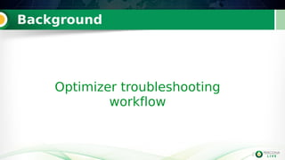 2
Background
Optimizer troubleshooting
workflow
2
 