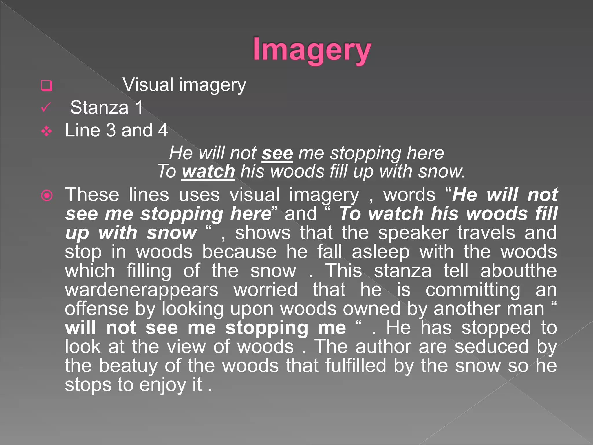 Analysis poem " Stopping by Woods" by Robert Frost PPT