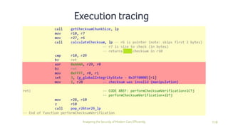 118Analyzing the Security of Modern Cars Efficiently
Execution tracing
 