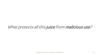 53Analyzing the Security of Modern Cars Efficiently
What protects all this juice from malicious use?
 