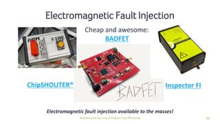 90Analyzing the Security of Modern Cars Efficiently
Electromagnetic Fault Injection
ChipSHOUTER®
Cheap and awesome:
BADFET...