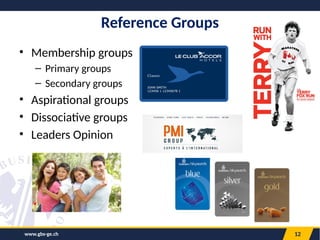 www.gbs-ge.ch 12
Reference Groups
• Membership groups
– Primary groups
– Secondary groups
• Aspirational groups
• Dissociative groups
• Leaders Opinion
 