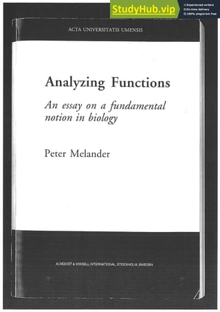 Analyzing Functions   An Essay On A Fundamental Notion In Biology