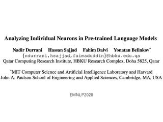 Analyzing individual neurons in pre trained language models | PPT
