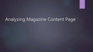 Analyzing Magazine Content Page
 