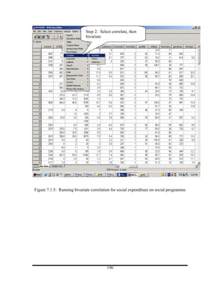 Step 2: Select correlate, then
                             bivariate




Figure 7.1.5: Running bivariate correlation for social expenditure on social programme




                                         196
 
