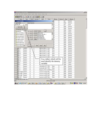 Use a label, which will be
used identify the dummy
variable
 