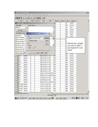 Identify the variable
you seek to label 1,
and implied 0 is not
stated
 