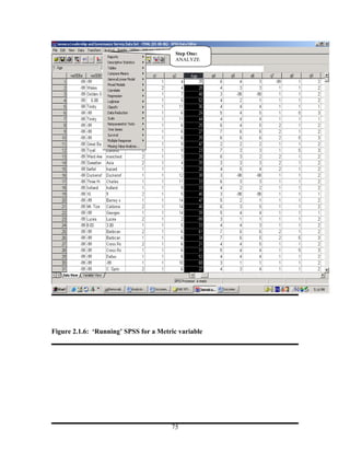 Step One:
                                         ANALYZE




Figure 2.1.6: ‘Running’ SPSS for a Metric variable




                                       75
 