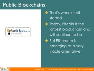 51
vcapv.com © William Mougayar, Virtual Capital Ventures
u  That’s where it all
started
u  Today, Bitcoin is the
largest ...