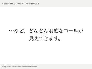 1. 企画の理解 ¦ ユーザーのゴールを明確にする
…など、どんどん明確なゴールが
見えてきます。
 