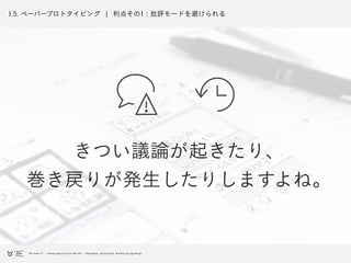 1.5. ペーパープロトタイピング ¦ 利点その1 : 批評モードを避けられる
きつい議論が起きたり、
巻き戻りが発生したりしますよね。
 
