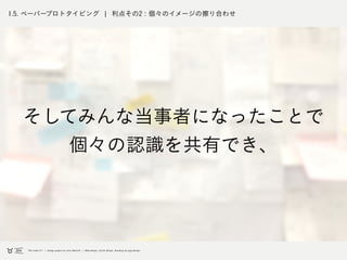 1.5. ペーパープロトタイピング ¦ 利点その2 : 個々のイメージの擦り合わせ
そしてみんな当事者になったことで
個々の認識を共有でき、
 
