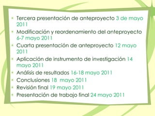 Tercera presentación de anteproyecto 3 de mayo 2011<br />Modificación y reordenamiento del anteproyecto 6-7 mayo 2011 <br ...