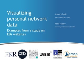 Visualizing
personal network
data
Examples from a study on
EDs websites

Antonio Casilli
Telecom ParisTech, Paris

Paola Tubaro
University of Greenwich, London

 