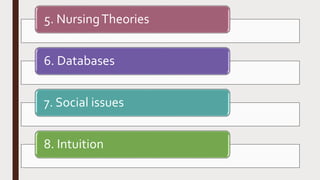 5. NursingTheories
6. Databases
7. Social issues
8. Intuition
 