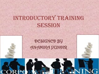INTRODUCTORY TRAINING
       SESSION

      DESIGNED BY
     ANAMIKA PUNDIR




                        1
 