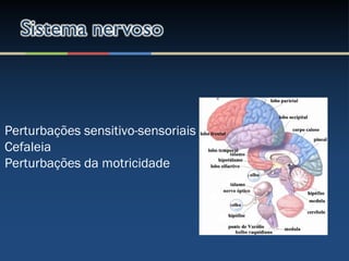 Perturbações sensitivo-sensoriais
Cefaleia
Perturbações da motricidade
 