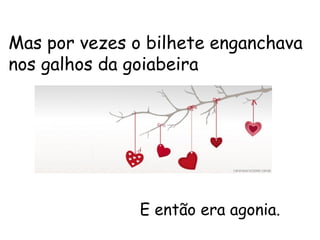 Mas por vezes o bilhete enganchava
nos galhos da goiabeira




               E então era agonia. 
 