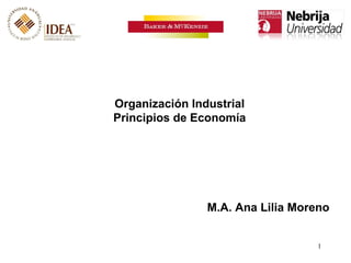 1
Organización Industrial
Principios de Economía
M.A. Ana Lilia Moreno
 