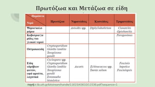 Πρωτόζωα και Μετάζωα σε είδη
τροφίμων
πηγή:ir.lib.uth.gr/bitstream/handle/11615/43610/11536.pdf?sequence=1
 