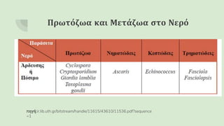 Πρωτόζωα και Μετάζωα στο Νερό
πηγή:ir.lib.uth.gr/bitstream/handle/11615/43610/11536.pdf?sequence
=1
 